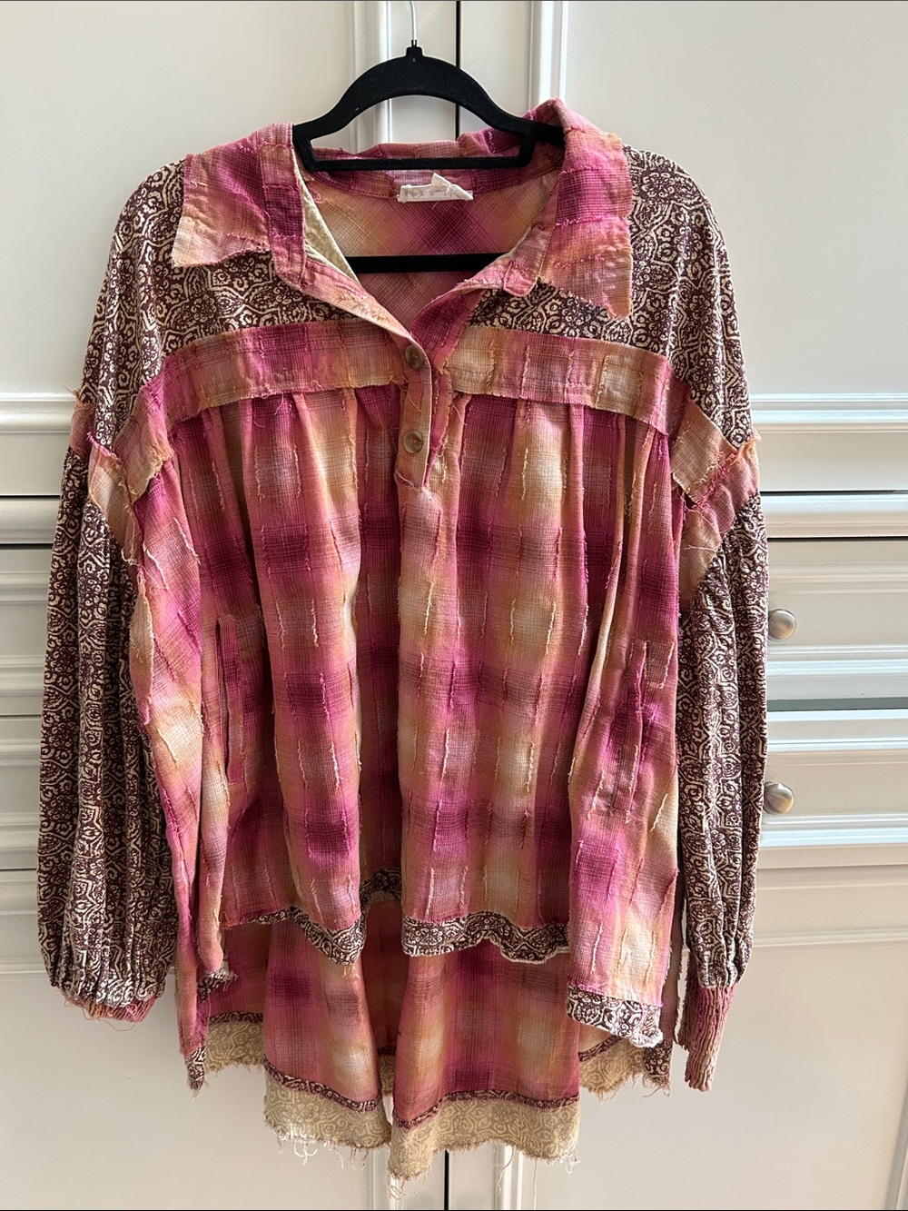 Oli and Hali Pink Plaid Lightweight Top in EUC